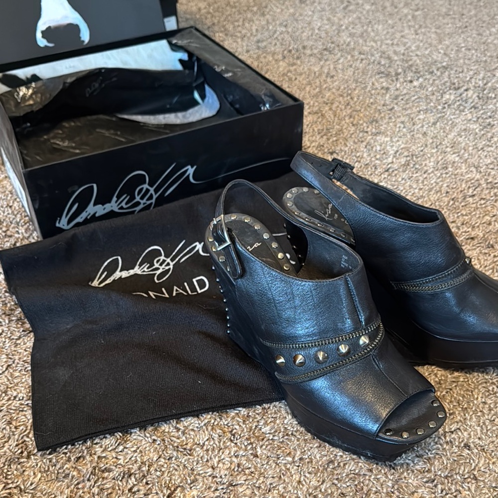 Donald J. Pliner Black Leather Studded Wedges